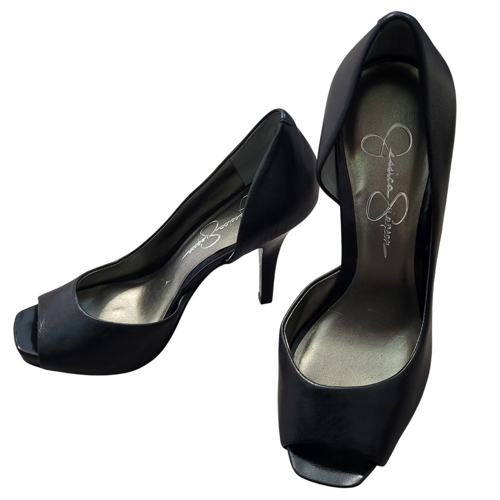 Jessica Simpson Black Peep Toe Platform Pumps Heels Stiletto Womens Size 6.5